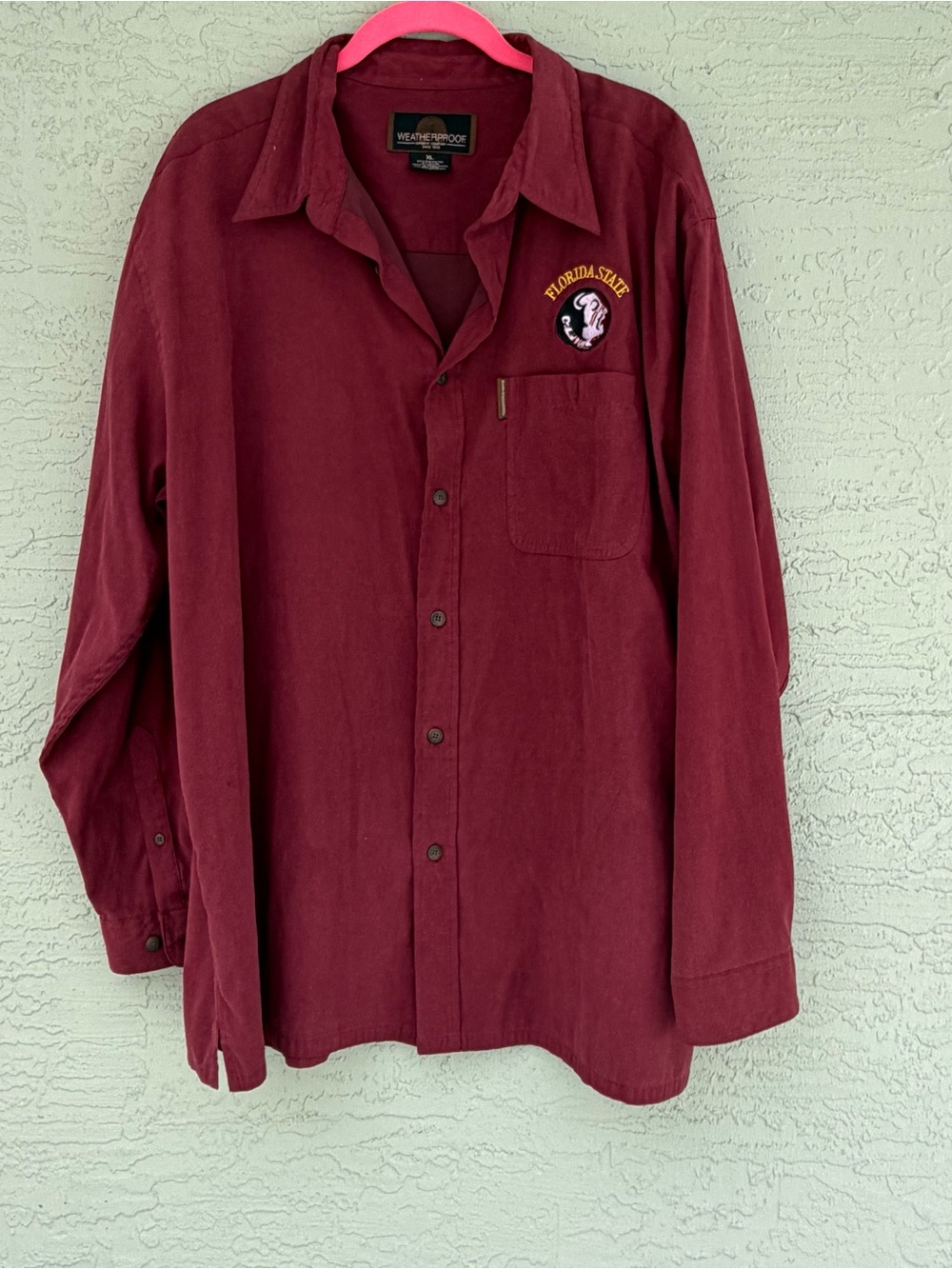 Weatherproof Garnet Button-Up Shirt with Florida State Patch S XL